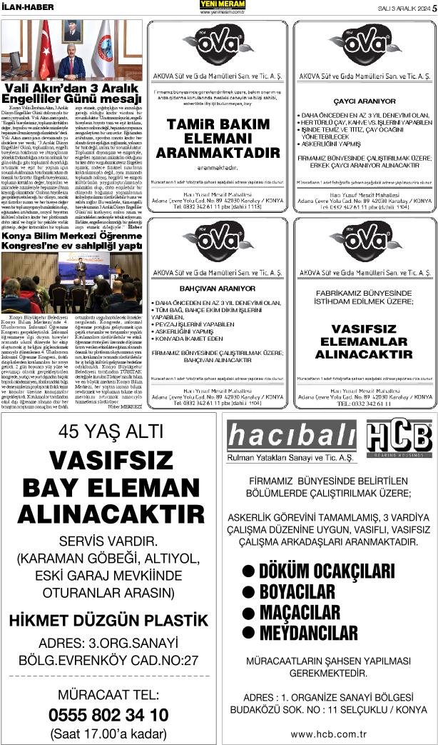 3 Aralık 2024 Yeni Meram Gazetesi
