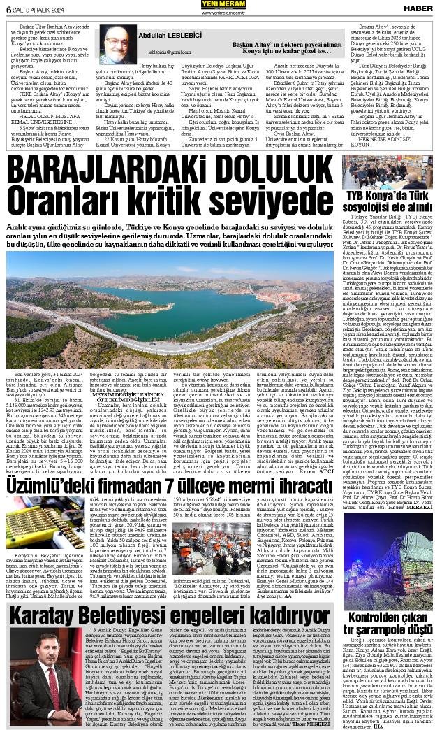 3 Aralık 2024 Yeni Meram Gazetesi
