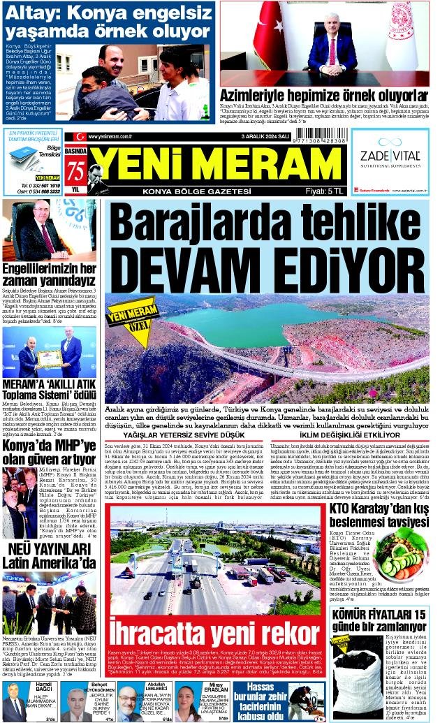 3 Aralık 2024 Yeni Meram Gazetesi
