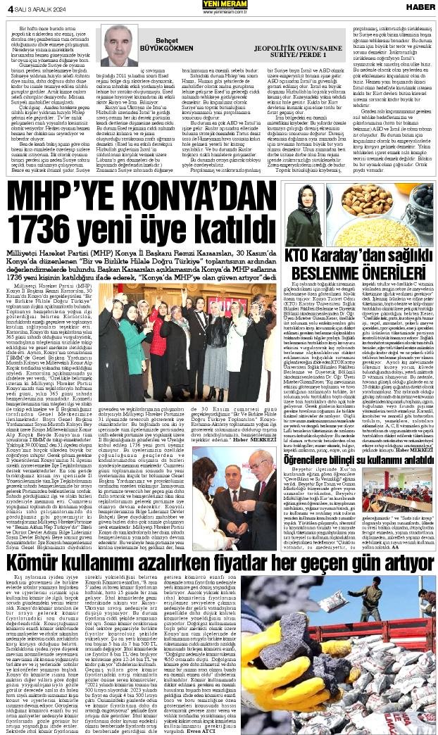 3 Aralık 2024 Yeni Meram Gazetesi
