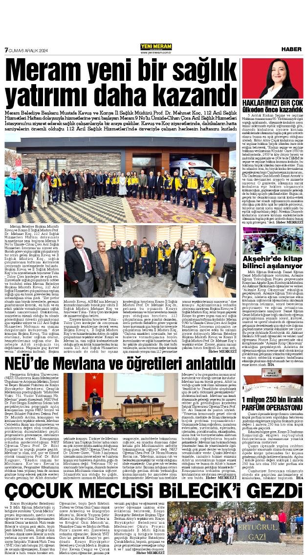 6 Aralık 2024 Yeni Meram Gazetesi
