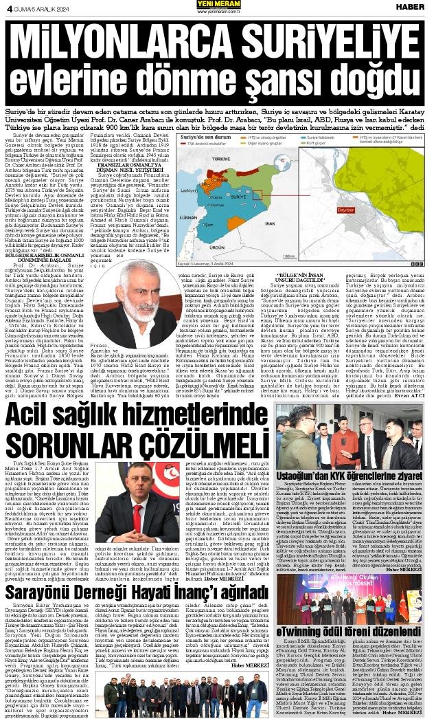 6 Aralık 2024 Yeni Meram Gazetesi
