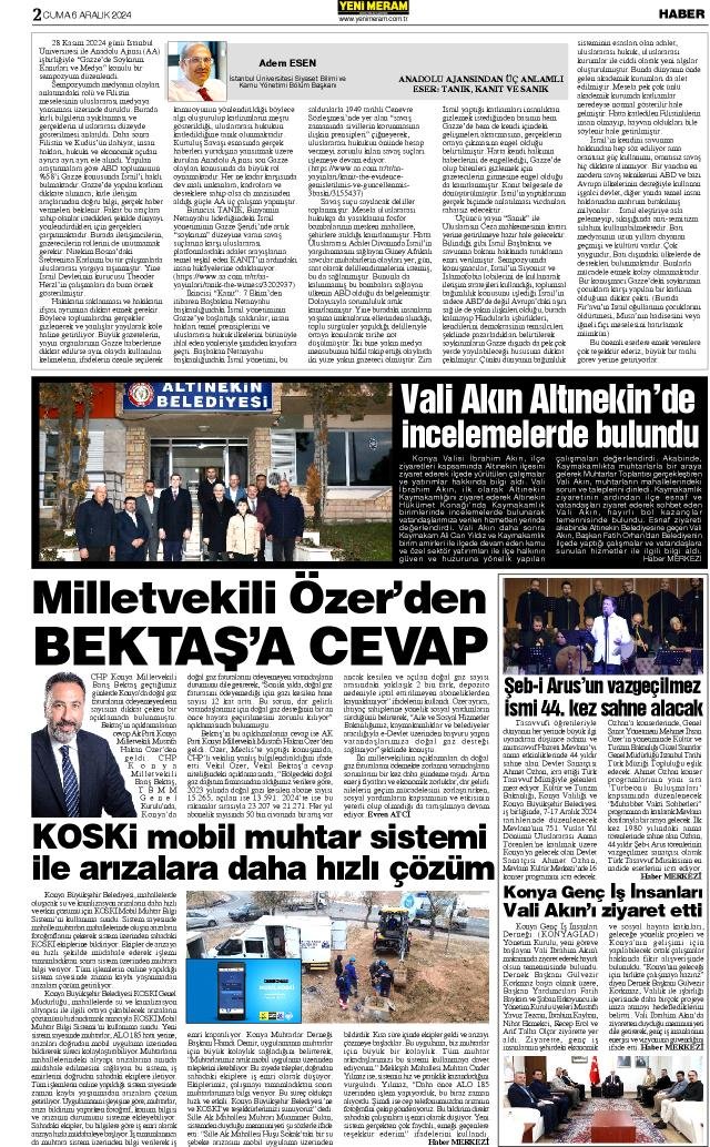 6 Aralık 2024 Yeni Meram Gazetesi
