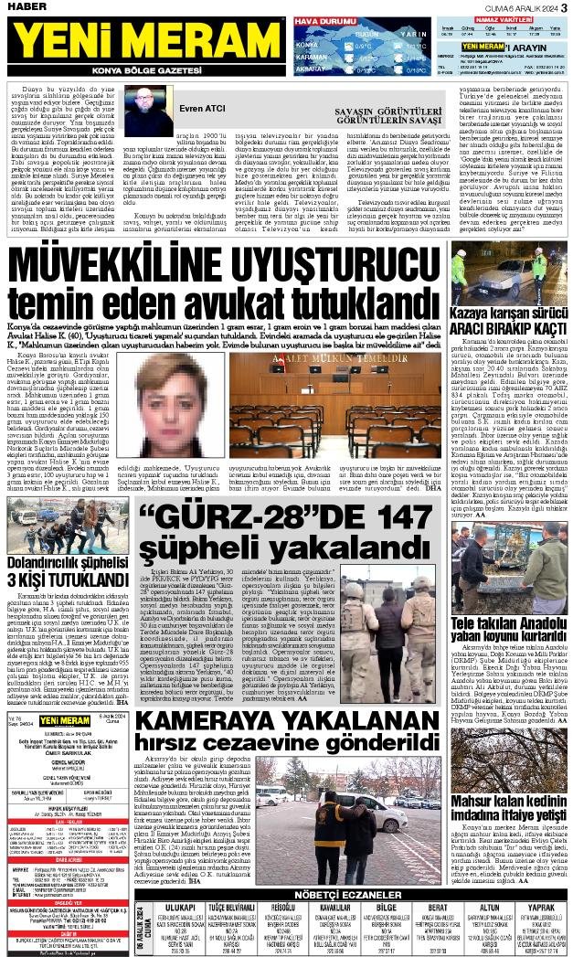 6 Aralık 2024 Yeni Meram Gazetesi
