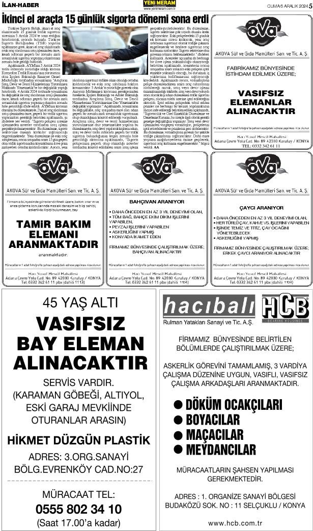 6 Aralık 2024 Yeni Meram Gazetesi
