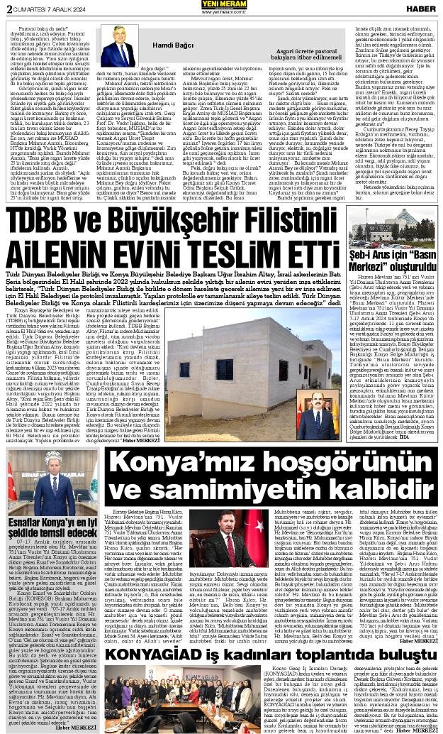 7 Aralık 2024 Yeni Meram Gazetesi