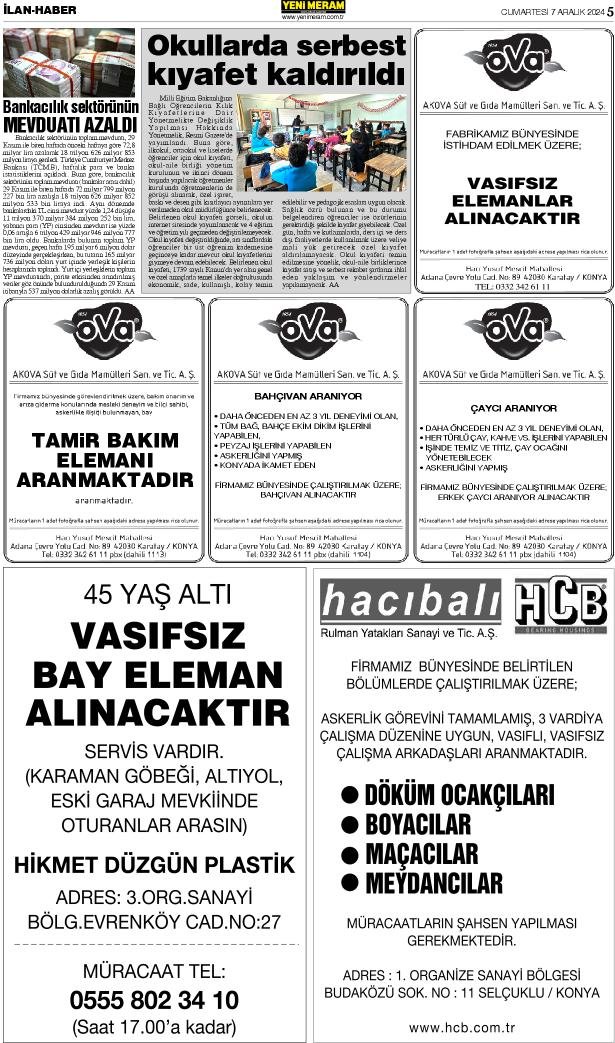 7 Aralık 2024 Yeni Meram Gazetesi