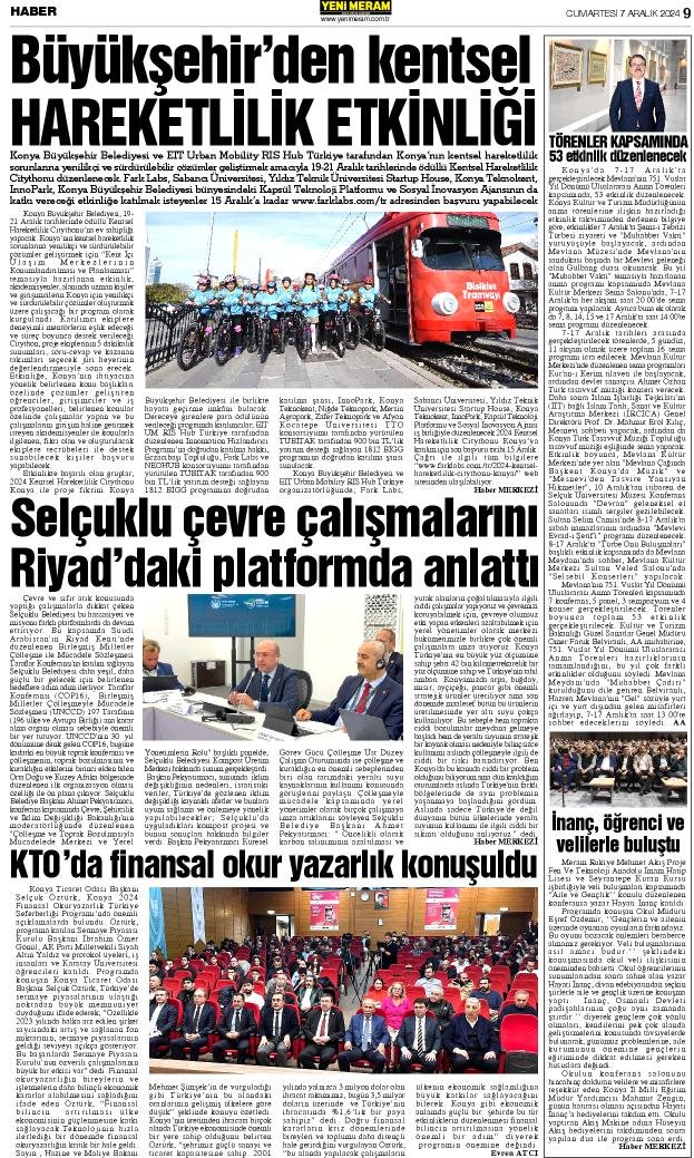 7 Aralık 2024 Yeni Meram Gazetesi