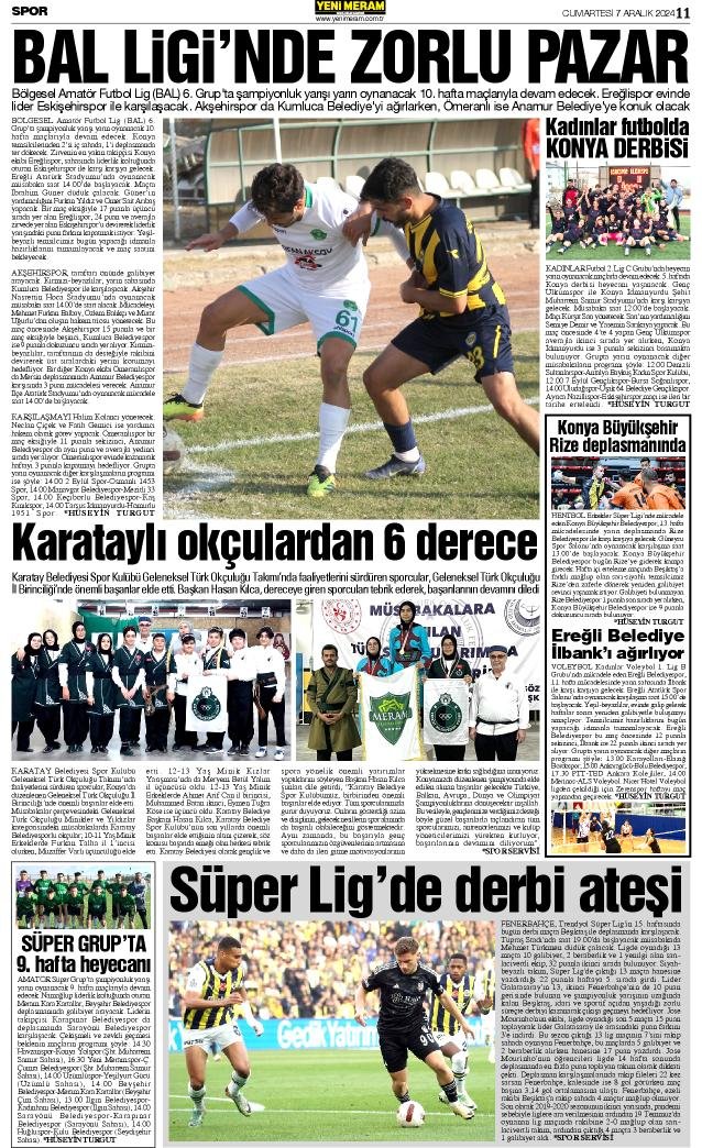 7 Aralık 2024 Yeni Meram Gazetesi