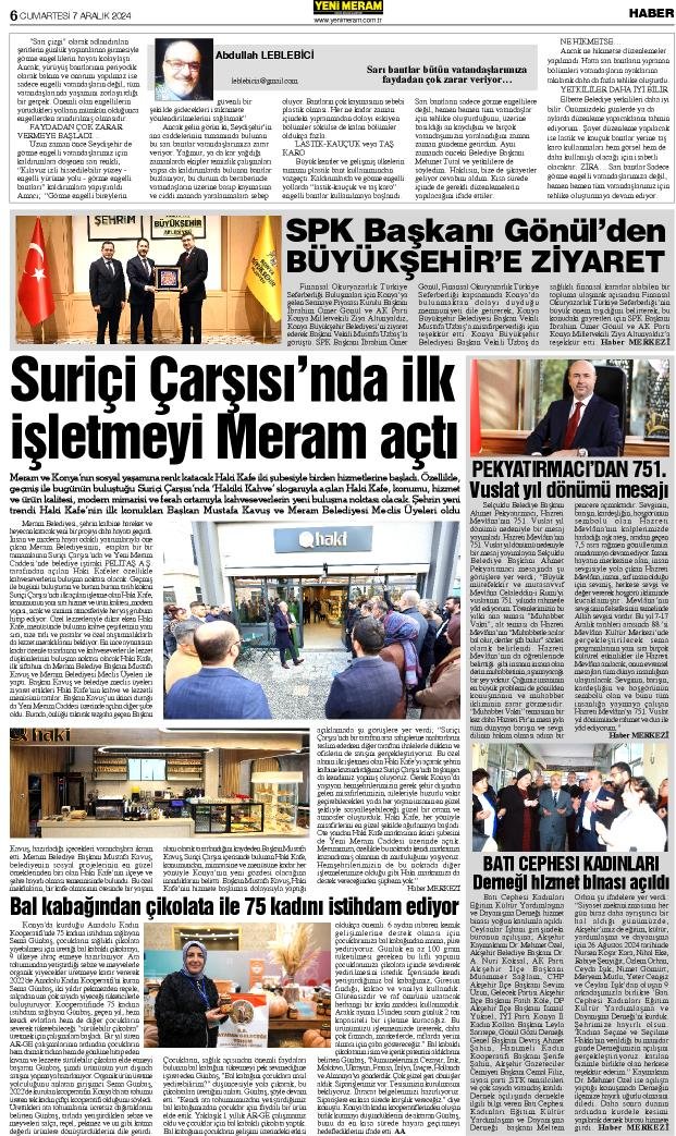 7 Aralık 2024 Yeni Meram Gazetesi