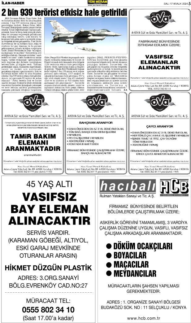 17 Aralık 2024 Yeni Meram Gazetesi
