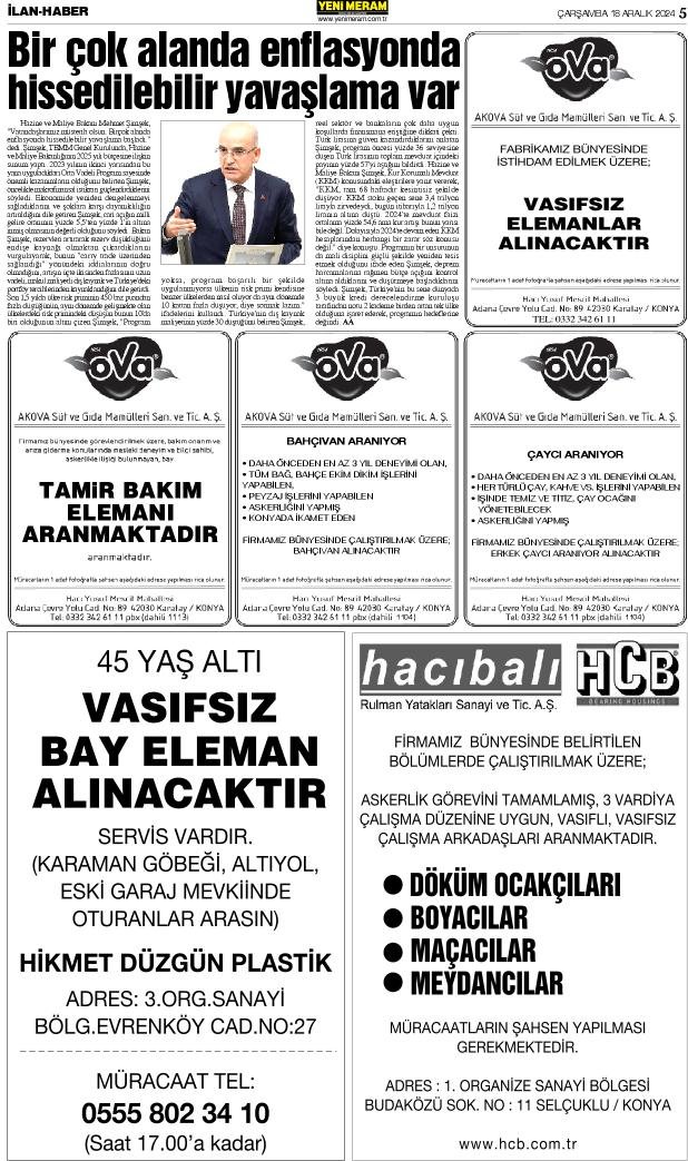 18 Aralık 2024 Yeni Meram Gazetesi
