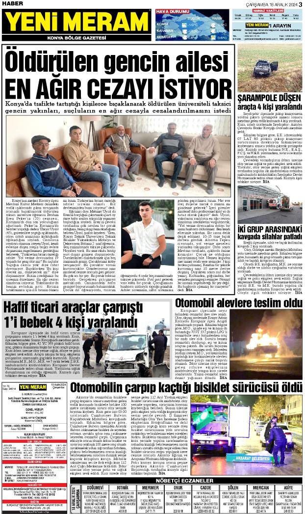 18 Aralık 2024 Yeni Meram Gazetesi
