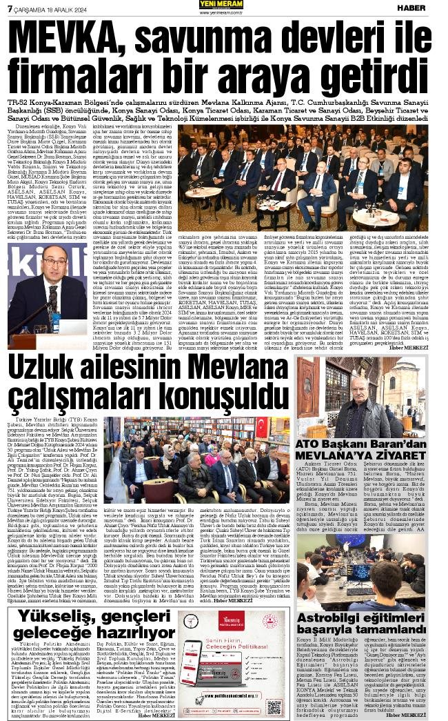 18 Aralık 2024 Yeni Meram Gazetesi
