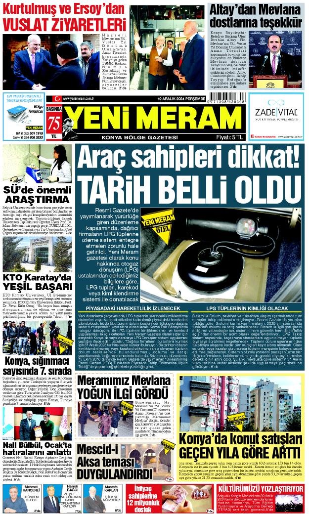 19 Aralık 2024 Yeni Meram Gazetesi
