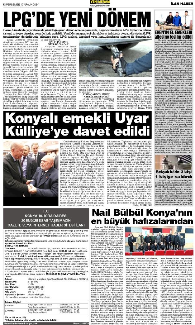 19 Aralık 2024 Yeni Meram Gazetesi
