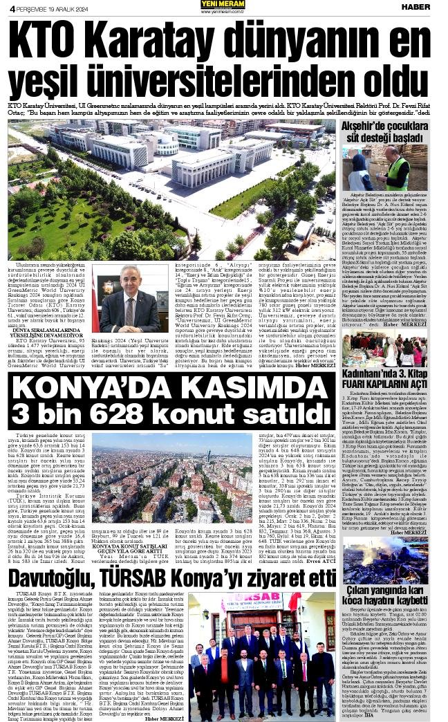 19 Aralık 2024 Yeni Meram Gazetesi
