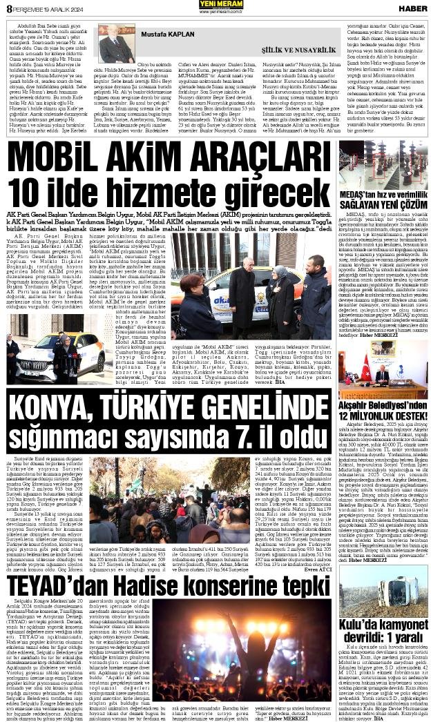 19 Aralık 2024 Yeni Meram Gazetesi
