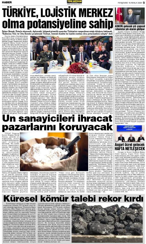 19 Aralık 2024 Yeni Meram Gazetesi
