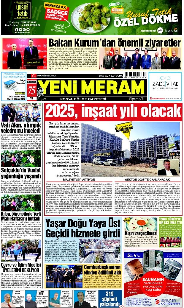 20 Aralık 2024 Yeni Meram Gazetesi
