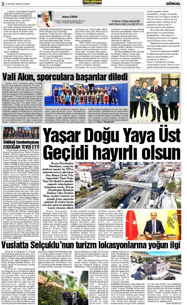 20 Aralık 2024 Yeni Meram Gazetesi
