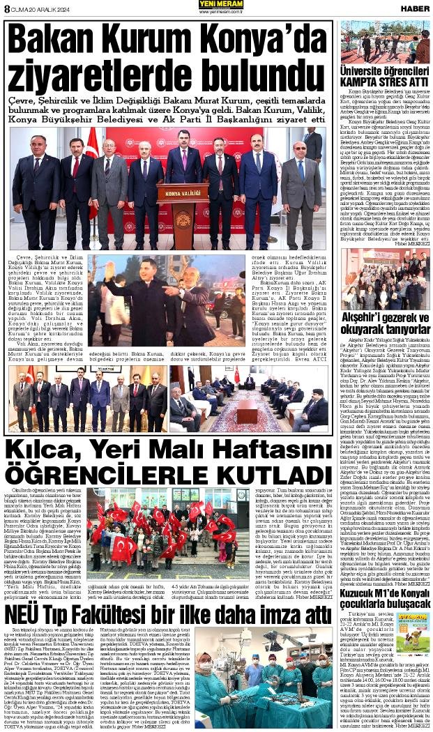 20 Aralık 2024 Yeni Meram Gazetesi
