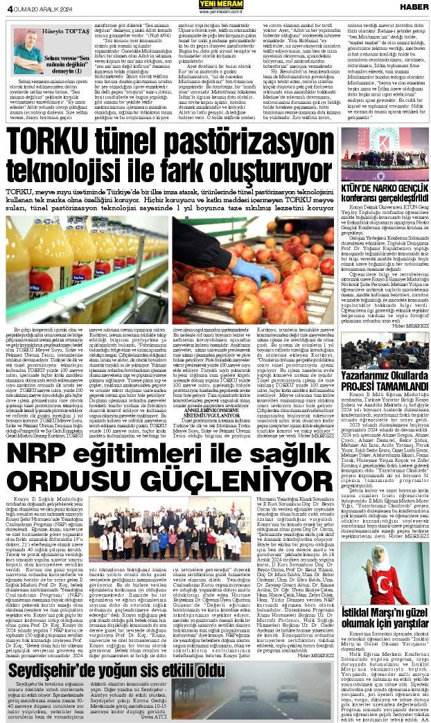 20 Aralık 2024 Yeni Meram Gazetesi
