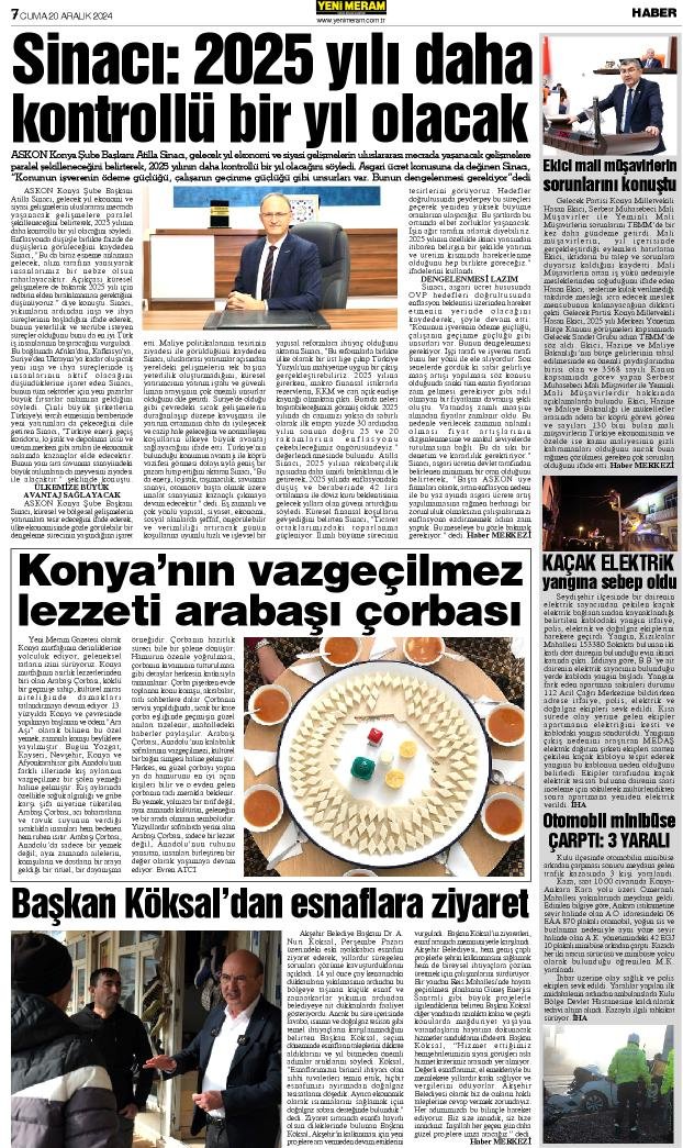 20 Aralık 2024 Yeni Meram Gazetesi
