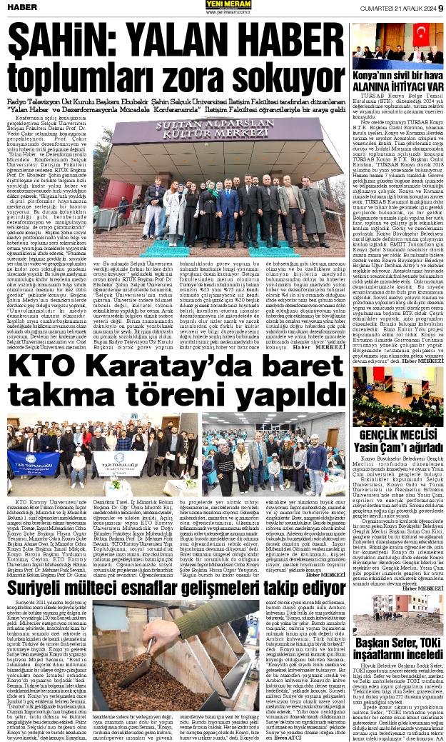 21 Aralık 2024 Yeni Meram Gazetesi