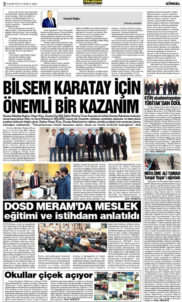 21 Aralık 2024 Yeni Meram Gazetesi