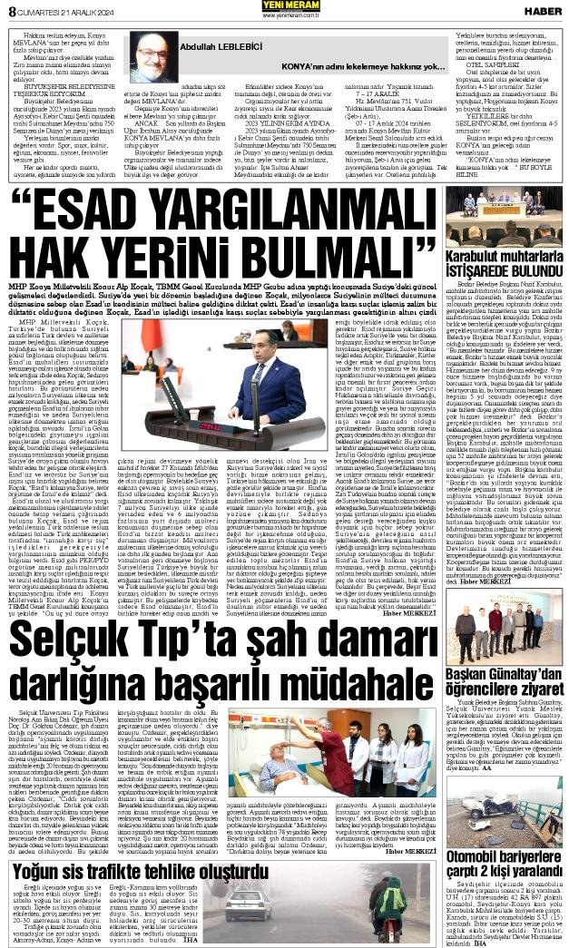 21 Aralık 2024 Yeni Meram Gazetesi