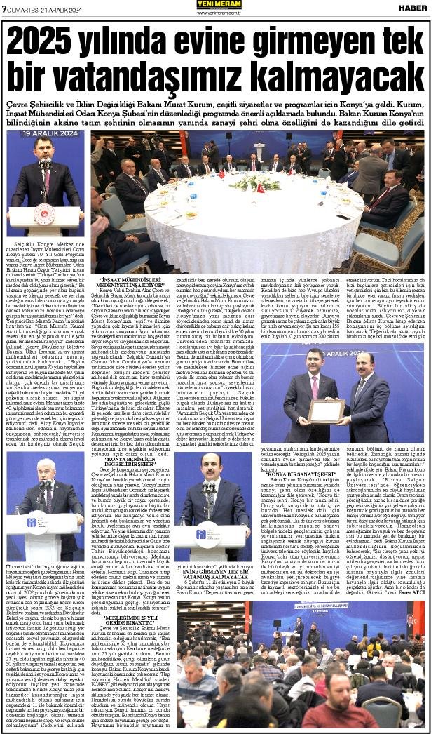 21 Aralık 2024 Yeni Meram Gazetesi