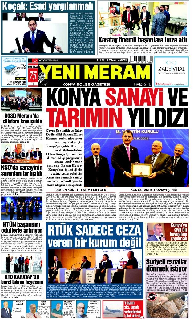 21 Aralık 2024 Yeni Meram Gazetesi