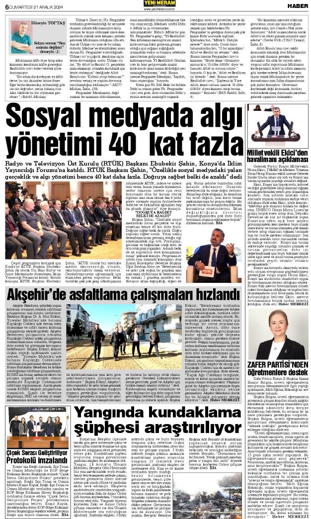 21 Aralık 2024 Yeni Meram Gazetesi