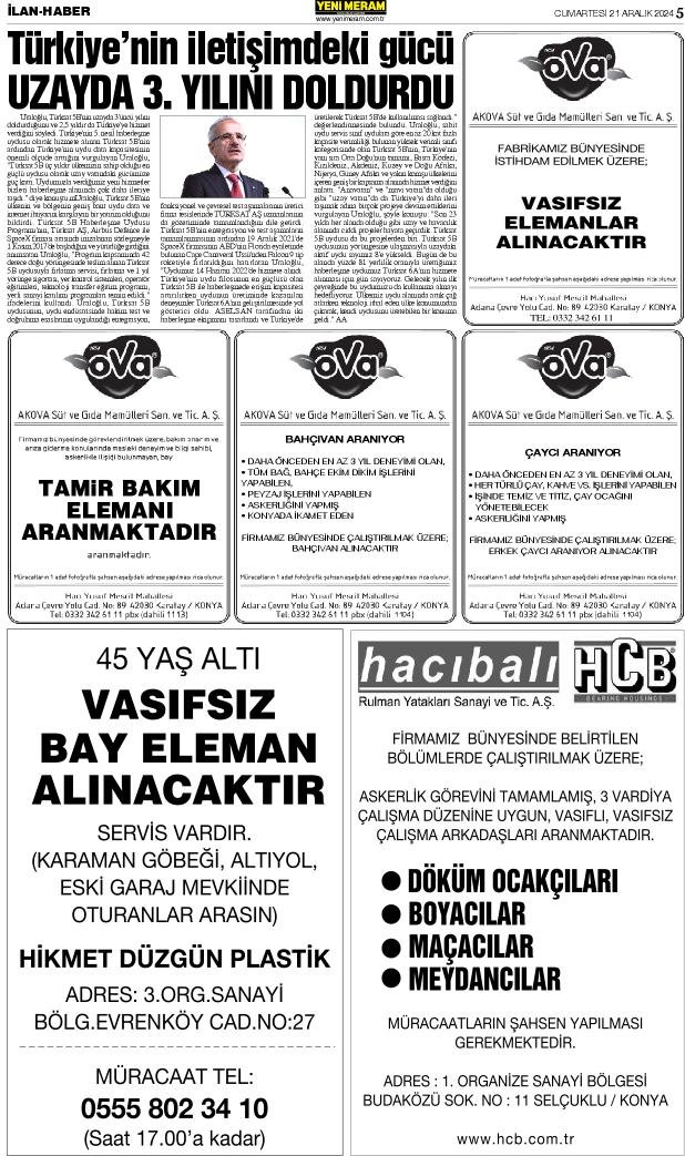 21 Aralık 2024 Yeni Meram Gazetesi