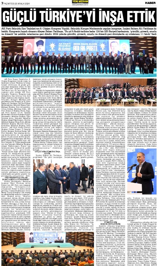 23 Aralık 2024 Yeni Meram Gazetesi
