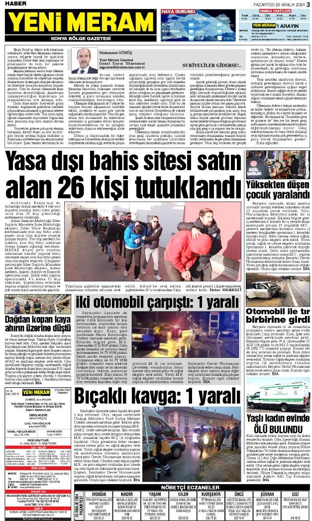 23 Aralık 2024 Yeni Meram Gazetesi
