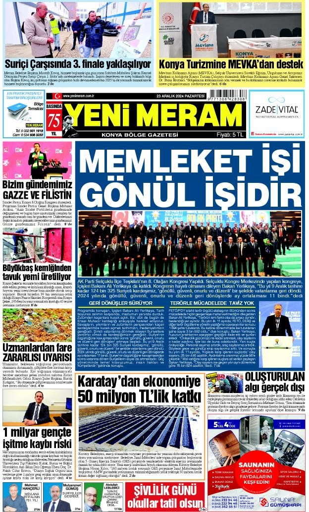 23 Aralık 2024 Yeni Meram Gazetesi
