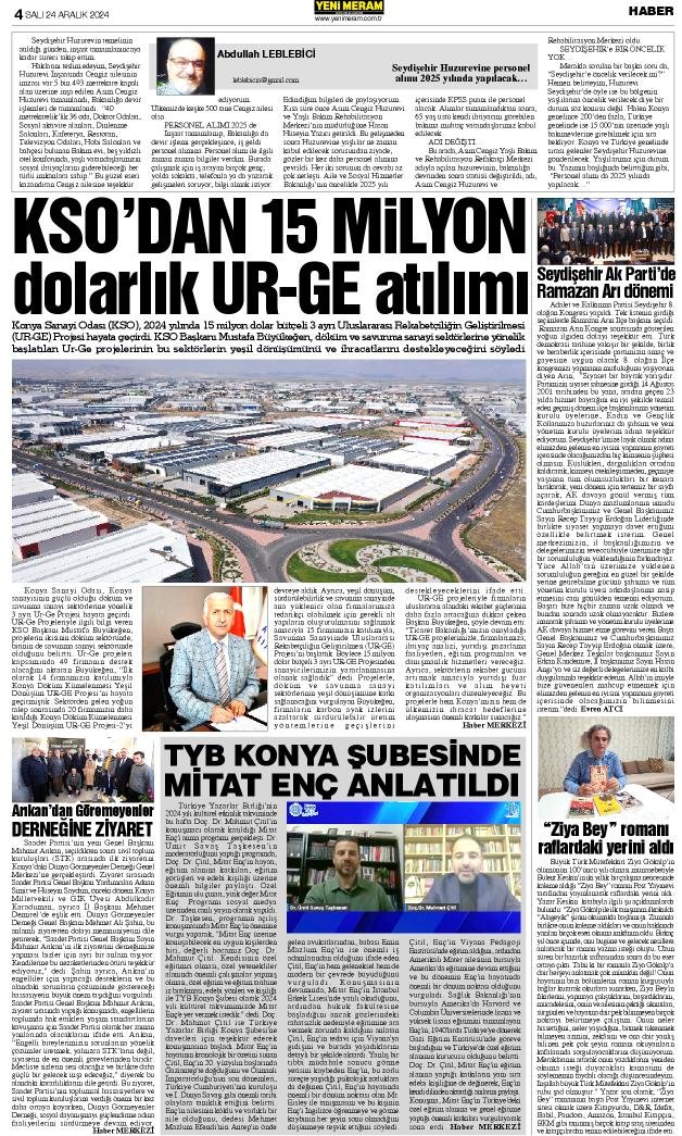 24 Aralık 2024 Yeni Meram Gazetesi
