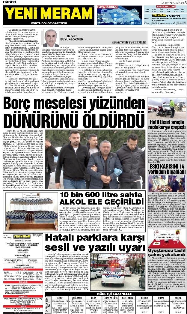 24 Aralık 2024 Yeni Meram Gazetesi
