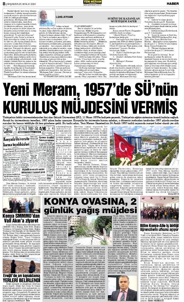 25 Aralık 2024 Yeni Meram Gazetesi