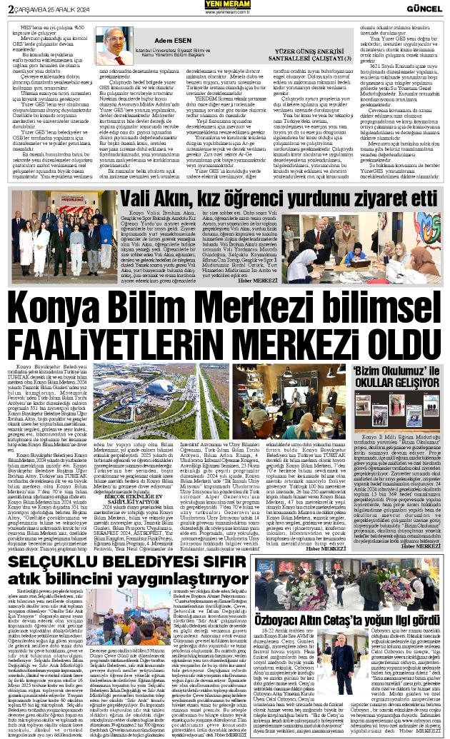 25 Aralık 2024 Yeni Meram Gazetesi