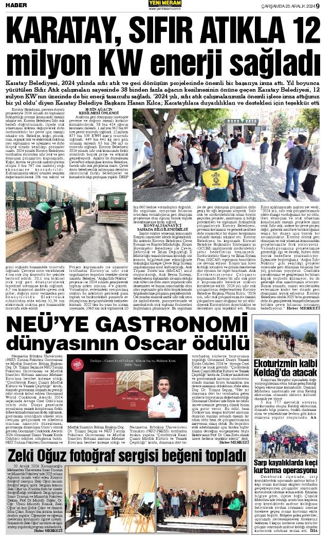 25 Aralık 2024 Yeni Meram Gazetesi