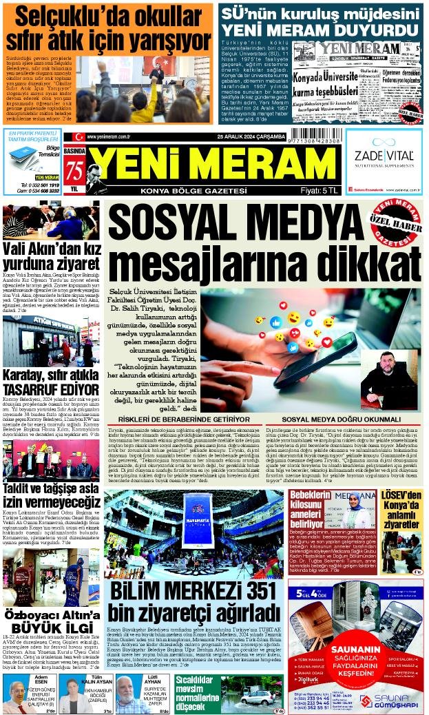 25 Aralık 2024 Yeni Meram Gazetesi