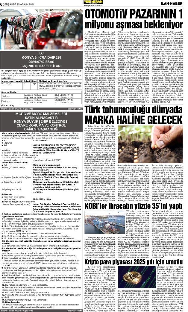 25 Aralık 2024 Yeni Meram Gazetesi