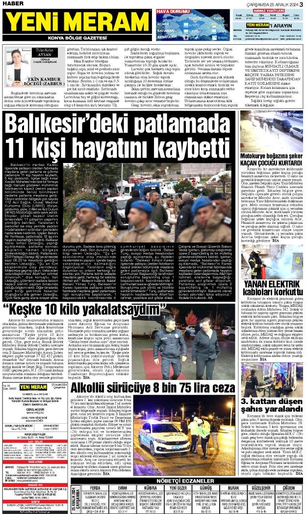 25 Aralık 2024 Yeni Meram Gazetesi