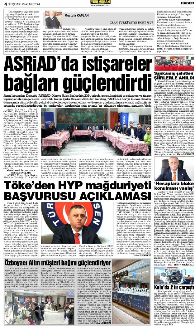 26 Aralık 2024 Yeni Meram Gazetesi
