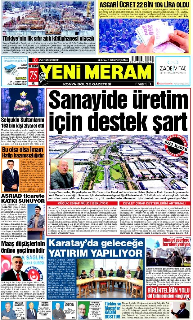 26 Aralık 2024 Yeni Meram Gazetesi
