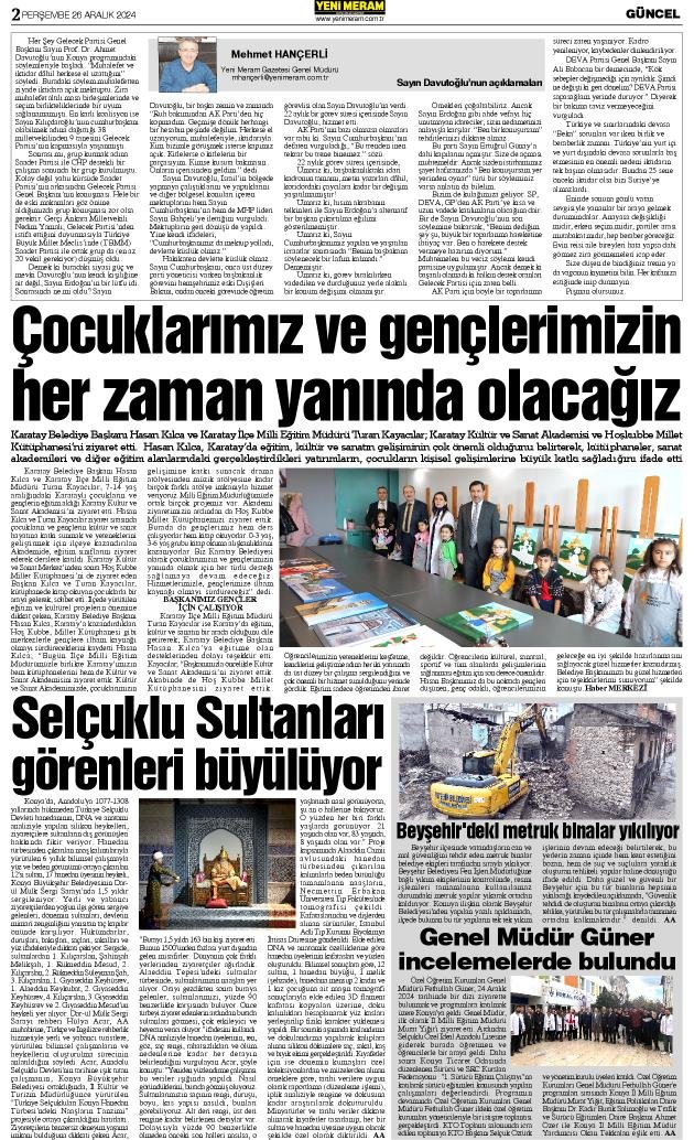 26 Aralık 2024 Yeni Meram Gazetesi
