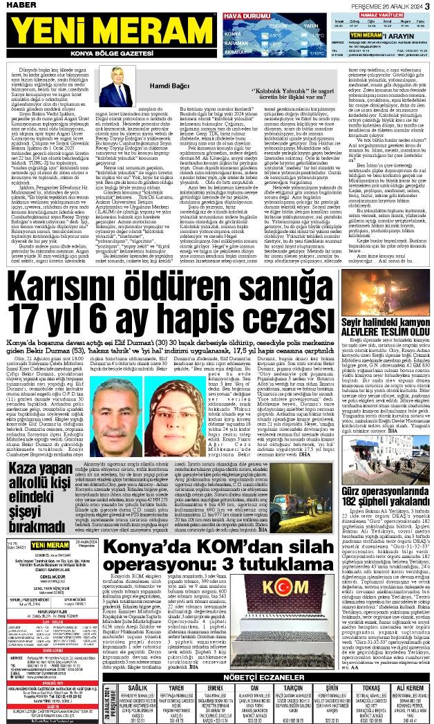 26 Aralık 2024 Yeni Meram Gazetesi
